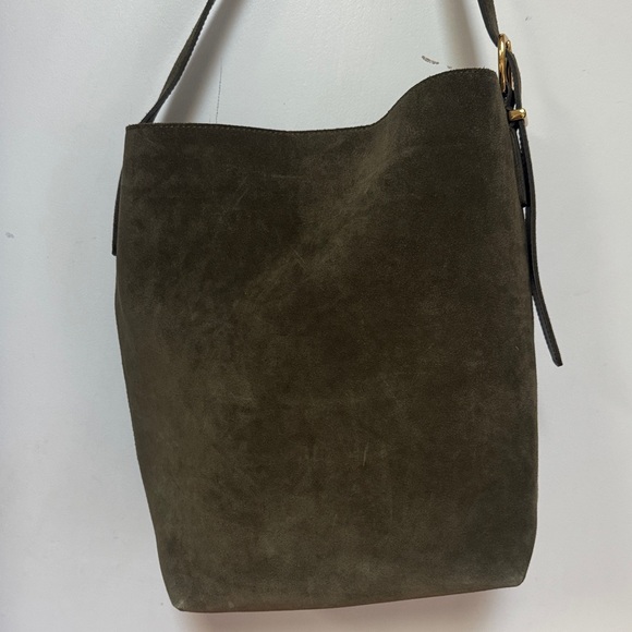 Madewell Essential Olive Green Suede Shoulder Bucket Tote Bag - Picture 7 of 12